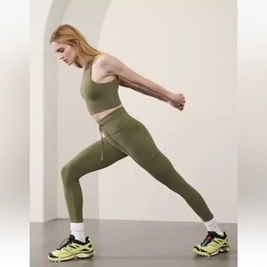 Athleta S SMALL Salutation High Rise Cargo Tight Leggings Moss Green, Drawstring